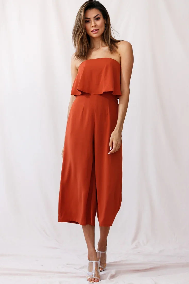 Monserrat Frill Bust Jumpsuit Umber