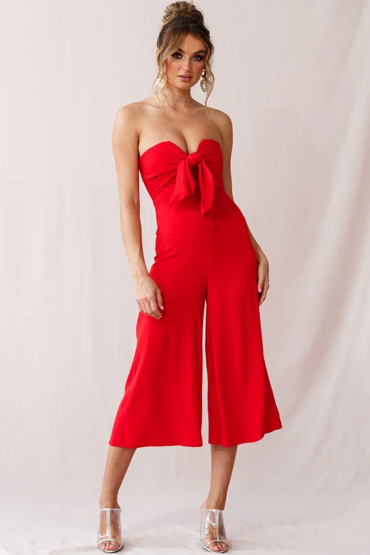 Khloe Summer Bow Tie Jumpsuit Red