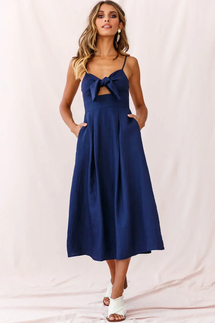 Hope Tie-Knot Bust Midi Dress Navy