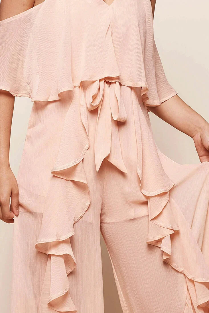 Constance Midi Ruffle Jumpsuit Nude