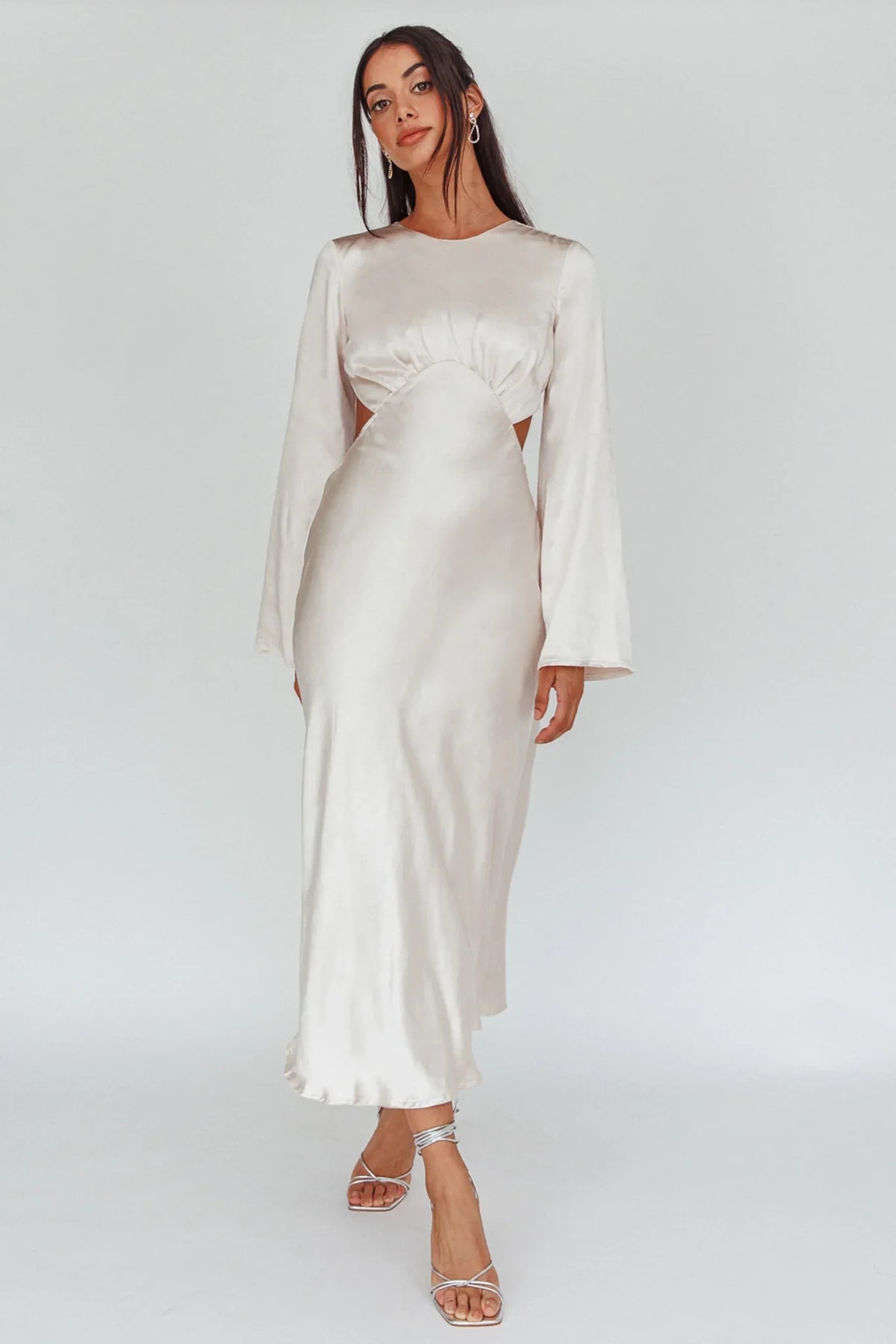 Doting Bell Sleeve Cut-Out Midi Dress Champagne