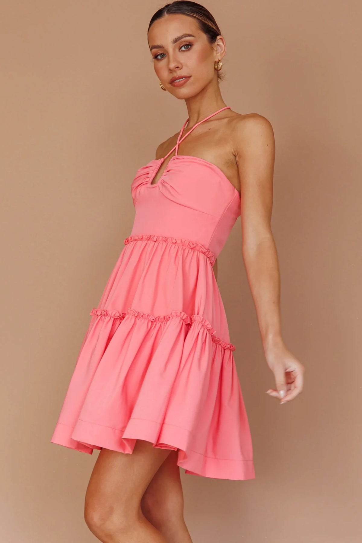 Horizons Frill Trim Mini Dress Pink