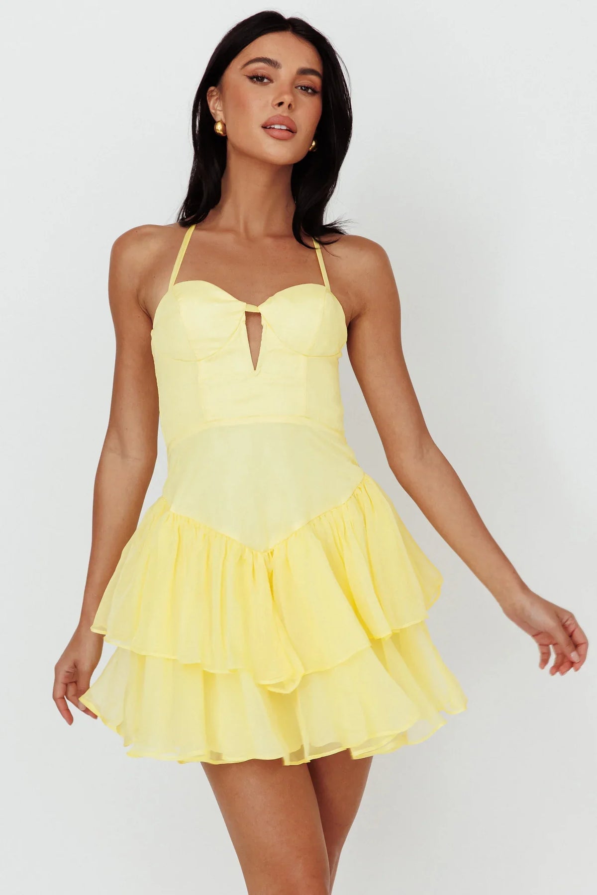Tuscan Summer Flounce Mini Dress Lemon