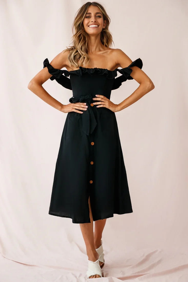 Matisse Off-Shoulder Placket Dress Black