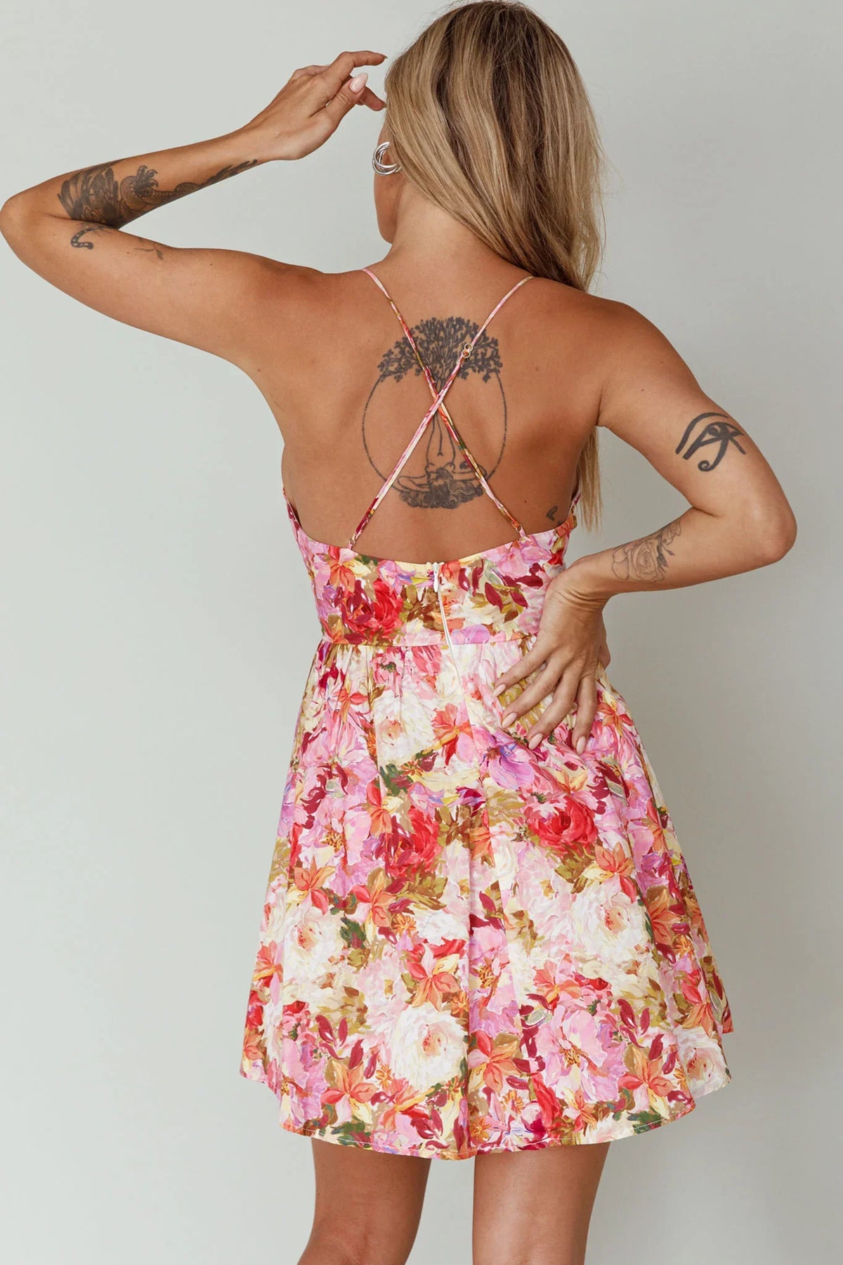 Le Jardins A-Line Mini Dress Floral Orange