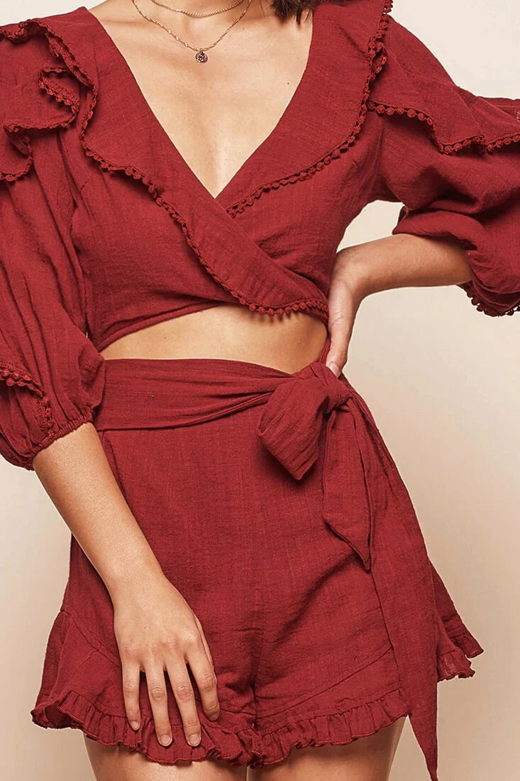 Peta Faux Two-Piece Romper Burgundy