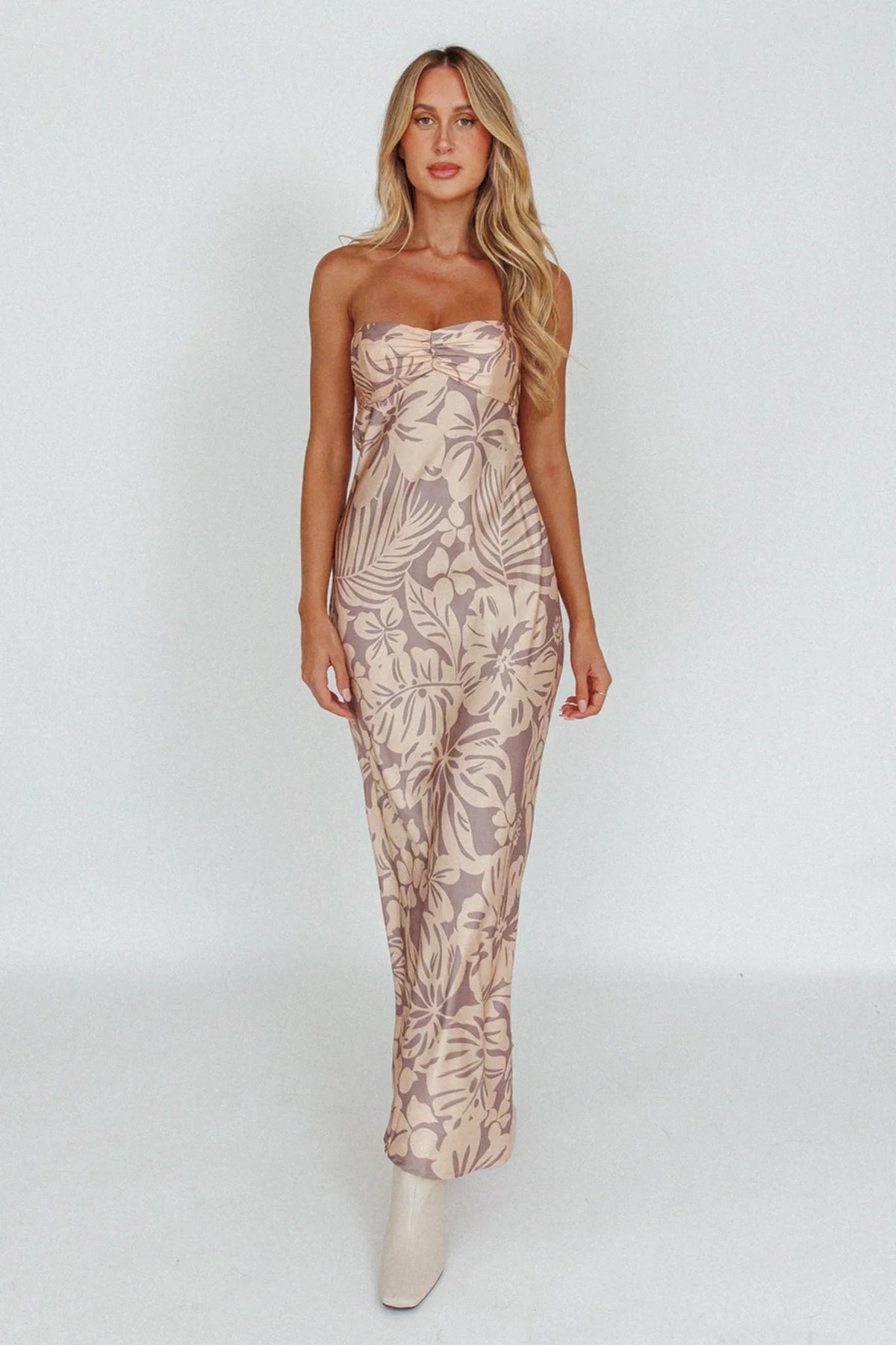 Kona Cowl Back Midi Dress Floral Beige