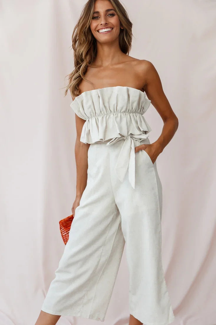 Thea Ruffle Crop Top Jumpsuit Natural