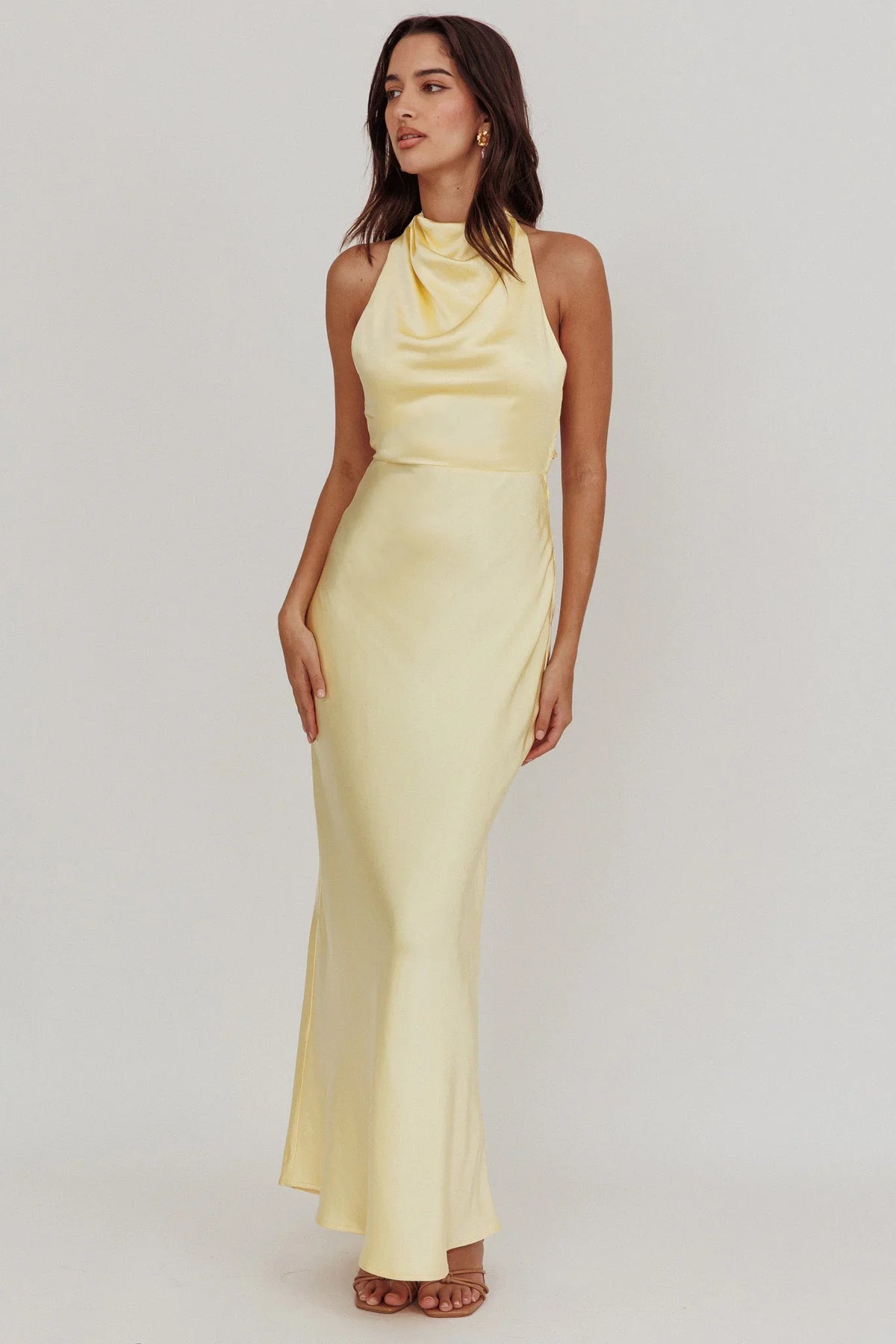 Gelato Pearl Strap Halter Maxi Dress Butter