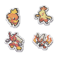 Torchic, Combusken, Blaziken & Mega Blaziken Pokémon Pixel Pins (4-Pack)