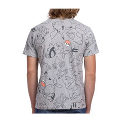 Sinnoh Friends Heather Gray Allover-Print Relaxed Fit Crew Neck T-Shirt - Adult