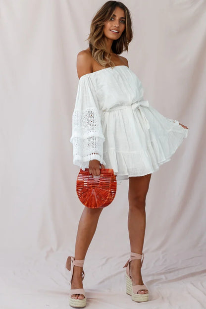 Mona Off-Shoulder Embellished Sleeve Dress White