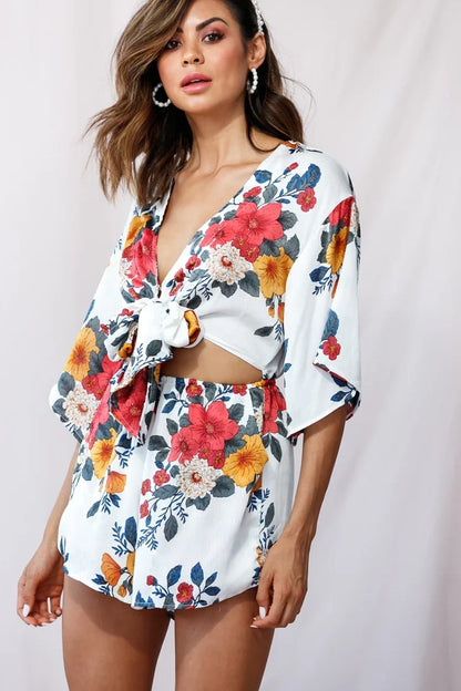 Rivera Tie-Knot Bell Sleeve Romper White