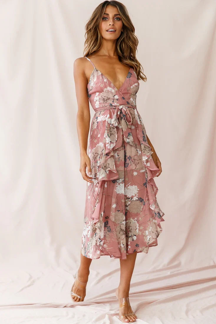Constance Thin Strap Midi Jumpsuit Rose