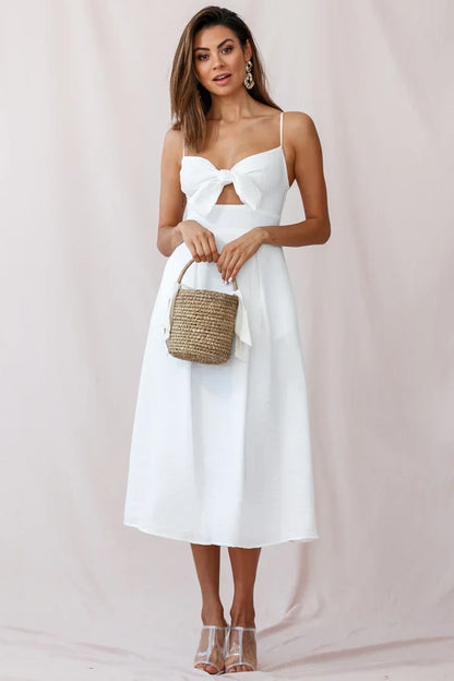 Hope Tie-Knot Bust Midi Dress White