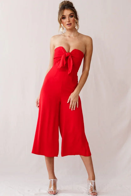 Khloe Summer Bow Tie Jumpsuit Red
