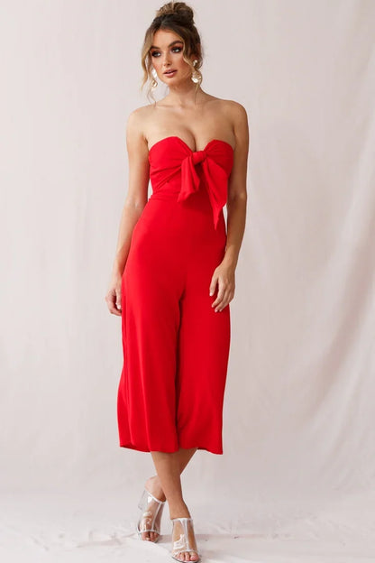 Khloe Summer Bow Tie Jumpsuit Red