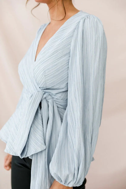 Macy Fit and Flare Wrap Top Blue