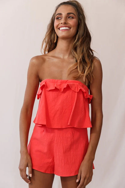 Joey Strapless Tie-Back Romper Orange Tangerine
