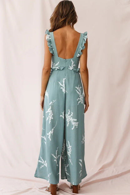Azure Frill Strap Wide Leg Jumpsuit Sage