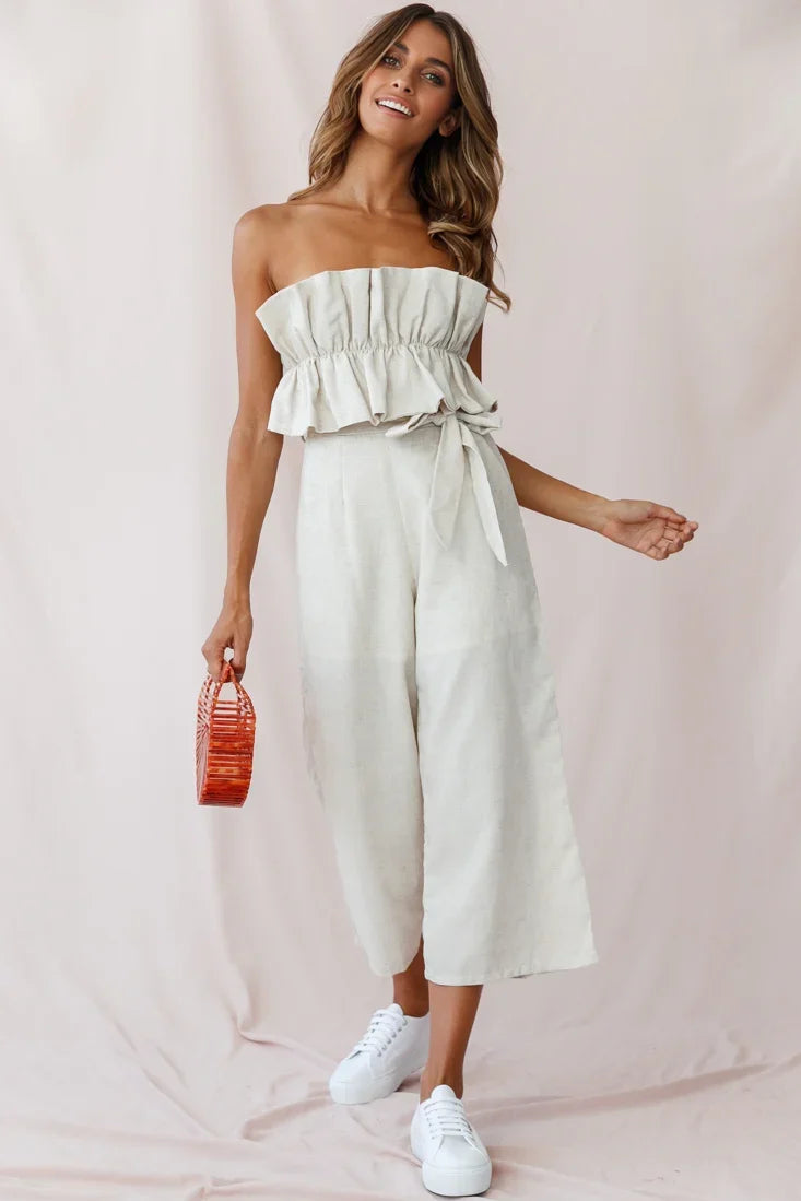 Thea Ruffle Crop Top Jumpsuit Natural