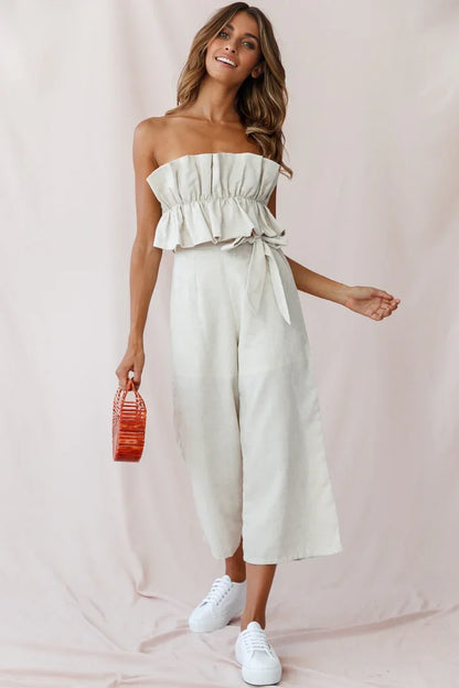 Thea Ruffle Crop Top Jumpsuit Natural