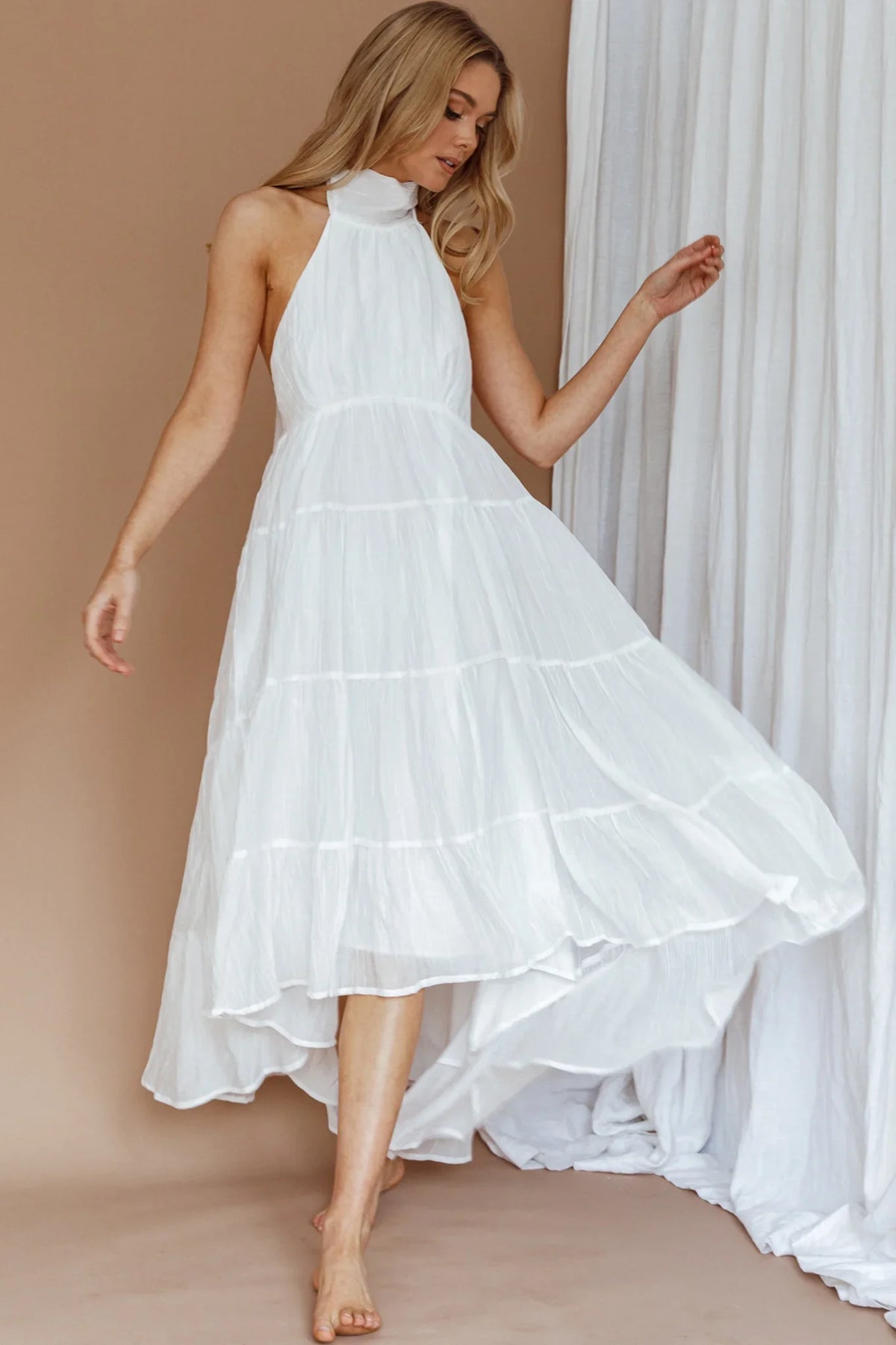 South Haven Halter Midi Dress White