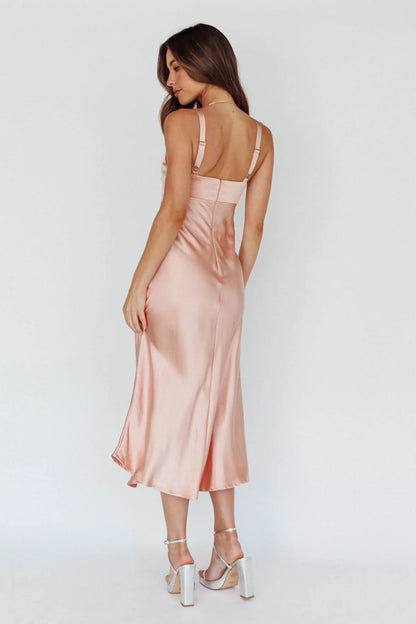 Perfect Day Satin Midi Dress Blush