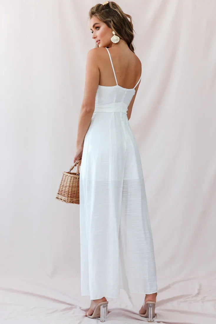 Taylor V-Neck Split Wide Leg Jumpsuit White