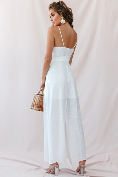 Taylor V-Neck Split Wide Leg Jumpsuit White