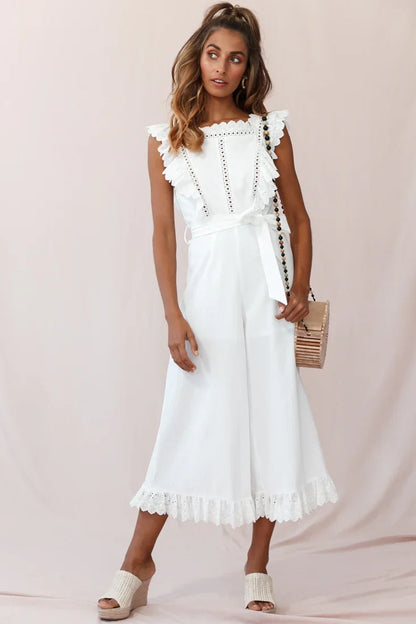 Meadow Ruffle Strap Open Back Midi Jumpsuit White