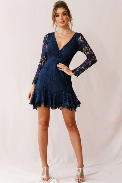 Kyle Long Sleeve Lace Dress Navy