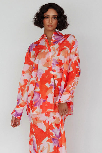 Vacation Long Sleeve Flared Cuff Shirt Orange/Purple