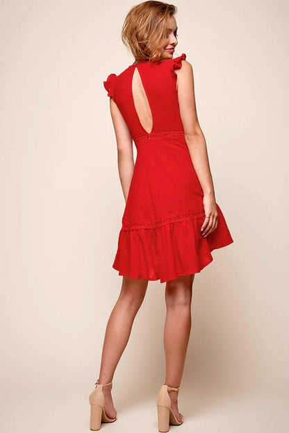 Shaana Embroidered V-Neck Mini Dress Red