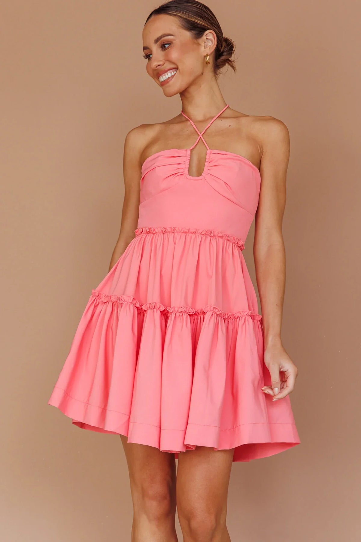 Horizons Frill Trim Mini Dress Pink