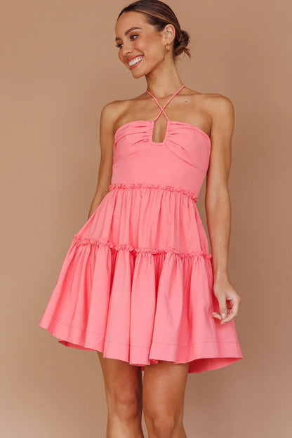 Horizons Frill Trim Mini Dress Pink