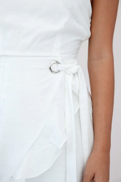 Pepita Cami Strap Wrap Dress White
