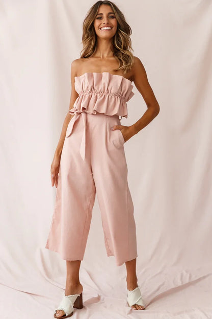 Thea Ruffle Crop Top Jumpsuit Blush