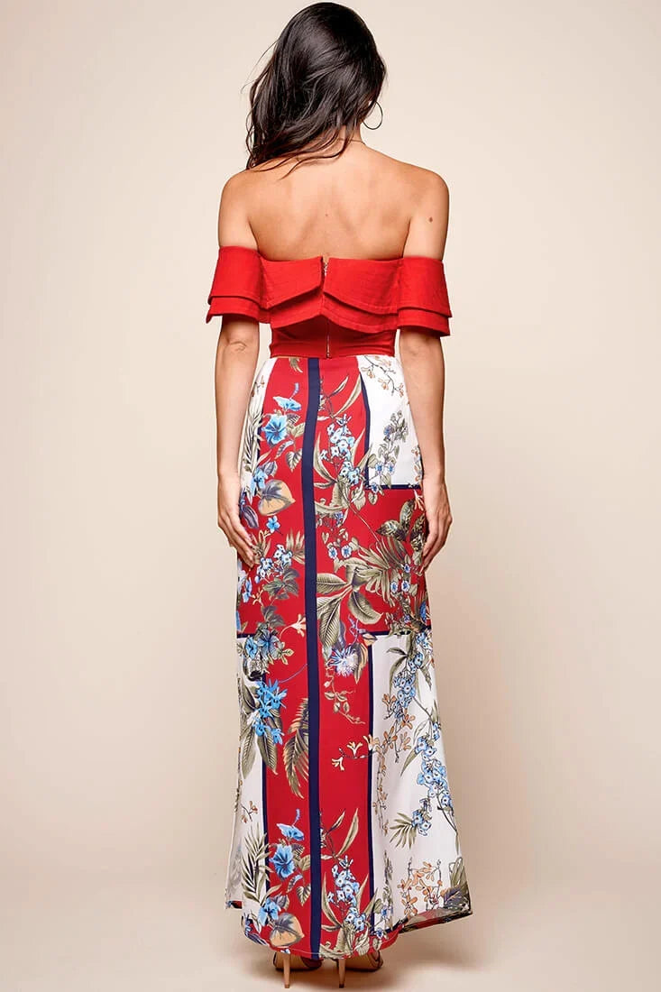 Missy Layered Ruffle Bardot Top Red