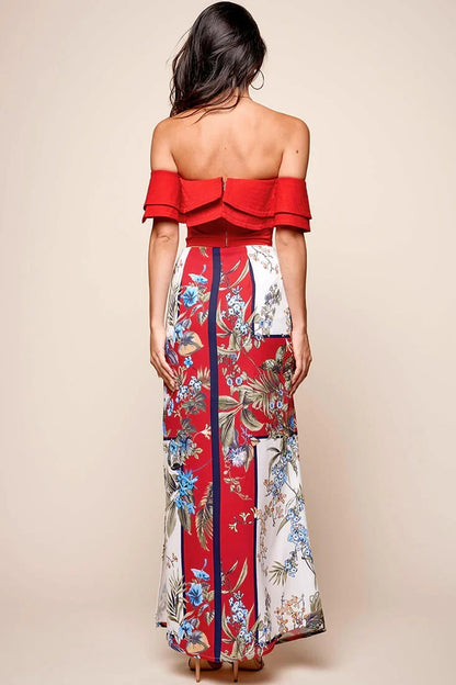 Missy Layered Ruffle Bardot Top Red