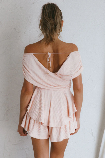 Glory Crossover Bust Layered Hem Romper Blush
