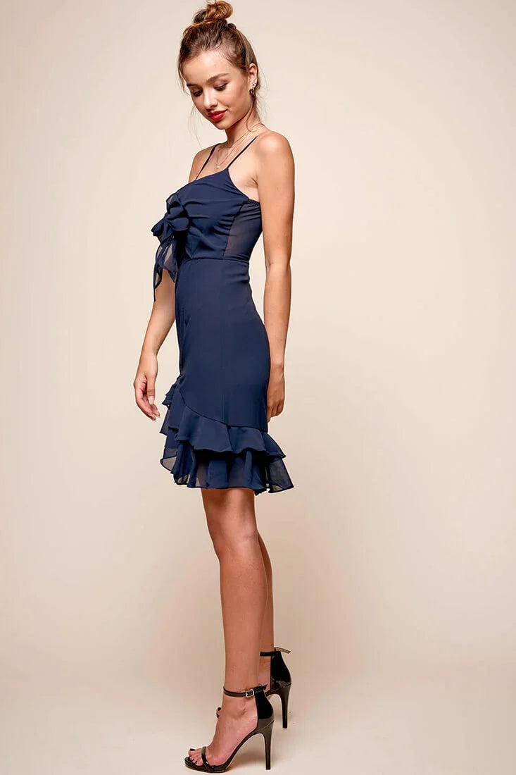 Bellisario Bow Front Ruffle Hem Dress Navy