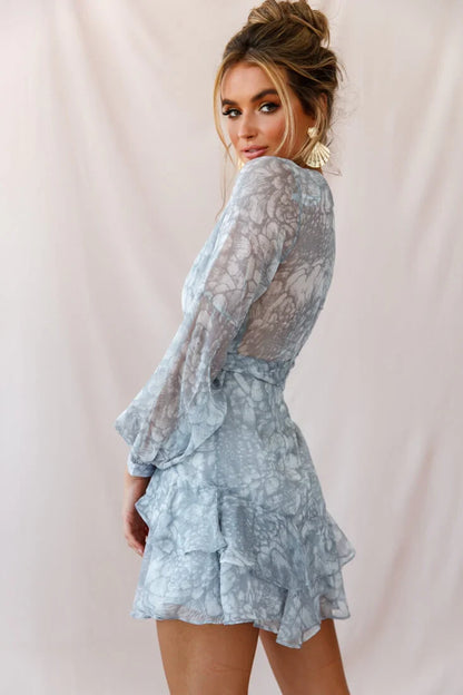 Kerry Layered Balloon Sleeve Dress Grey