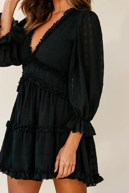 Laney Cutout Back Balloon Sleeve Dress Black