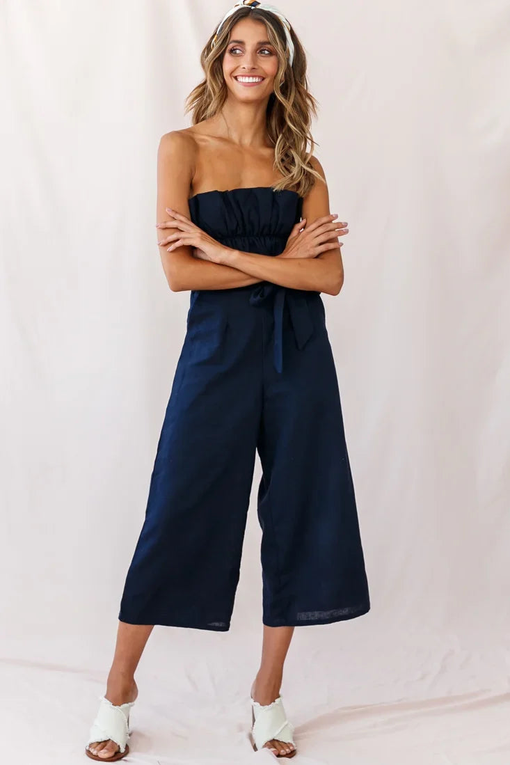 Thea Ruffle Crop Top Jumpsuit Navy