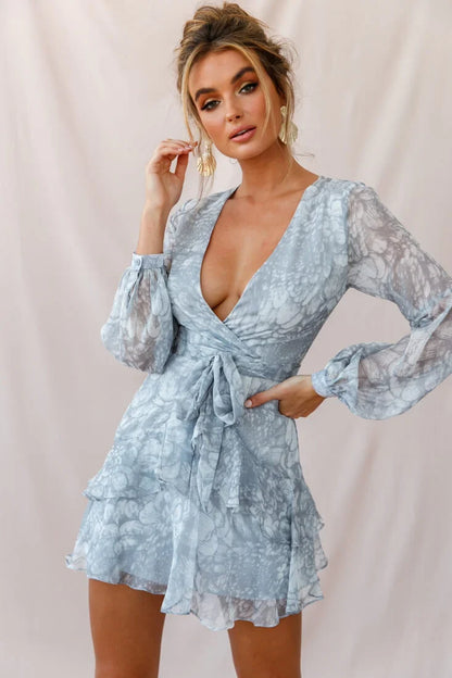 Kerry Layered Balloon Sleeve Dress Grey