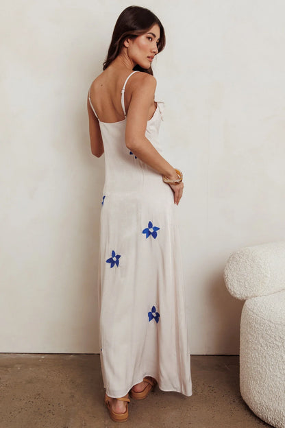 Hibiscus Ruffle A-line Maxi Dress Bone