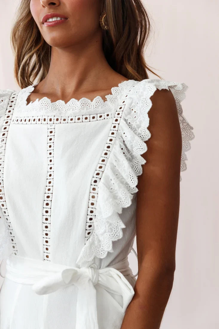 Meadow Ruffle Strap Open Back Midi Jumpsuit White