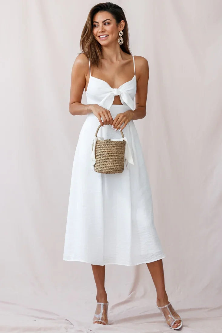 Hope Tie-Knot Bust Midi Dress White