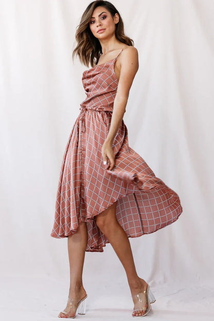 Ava Cowl Neck Drawstring Midi Dress Bronze